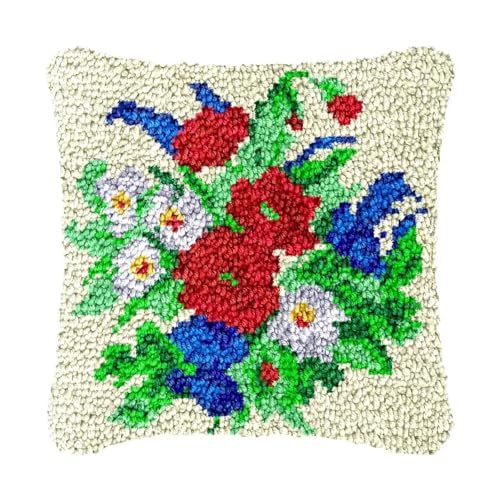 Image of bositigo Latch Hook Kits for DIY Throw Pillow Cover, Colorful Handmade Pillow Case for Home Decoration, Festival Gift 17x17inch (Flower-BZ192)