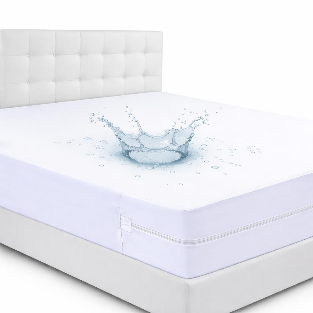 Double Waterproof Bed Bug Mattress Protector Zipper Anti Allergy Hypoallergenic Encasement Cover Bacteria Dust Mites Protector White