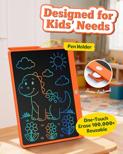 Image of Bravokids 16 Inch LCD Writing Tablet for 3-8 Year Olds - Electronic Drawing Pad and Doodle Board as Educational Birthday Gifts for Girls and Boys (Orange)