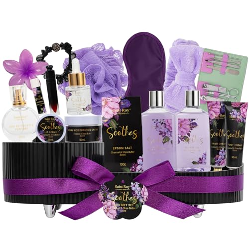 Image of Mothers Day Gifts for Women, 26 Pcs Spa Kit, Spa Gift Set, CHARCOAL & SHEA BUTTER Bath & Body Gift Makeup Organizer, Spa Gift Basket, Face Skin Care Kit, Lip Self-Care, Serum, Birthday, Christmas