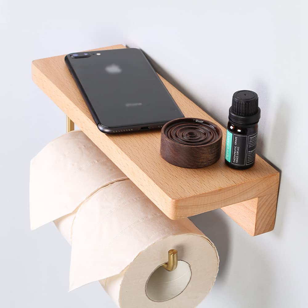 Portarrollos de Papel higiénico de Madera para Pared de baño o Cocina con Estante, portarrollos Doble para baño, portarrollos Autoadhesivo, 3,18 cm (4,28 cm) (1,28 cm)