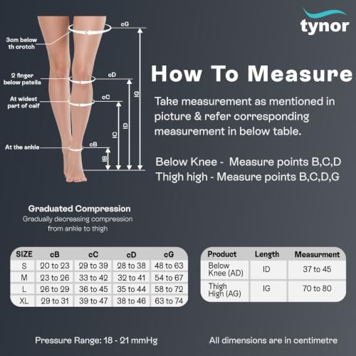 Image of Tynor Medical Compression Stocking Knee High Class 2 (Pair), Beige, XXL, 1 Pair