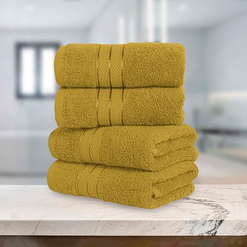 Image of Elegant Comfort Three Line Popcorn Towel Set for Bathroom 16 x 28 inches, Premium Hotel Quality 4-Pack Hand Towels, 100% Turkish Cotton, Soft and Durable, Quick Dry and Highly Absorbent, Amber Gold