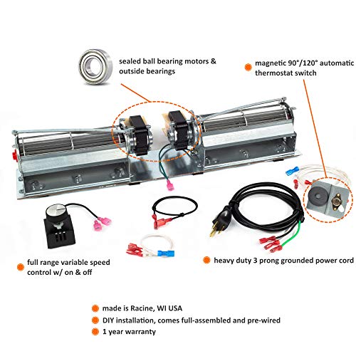 Fireplaceblowersonline Rcfk Fireplace Dual Blower Fan Kit For Majestic Wood Fireplaces | Ball Bearing, Quiet, High Air Flow, Energy Efficient #TOP2