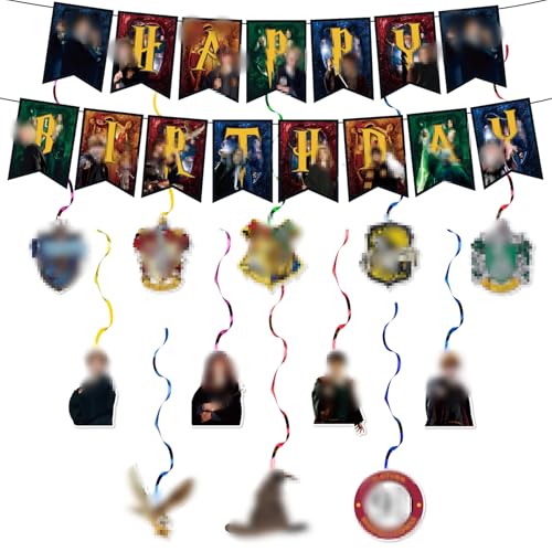 Birthday Decorations Banner for Boys Girls- 14Pcs Party Decorations Birthday Banner Bunting Garland and Hanging Swirls Decorations Party Pack for Cartoon Theme Party Supplies