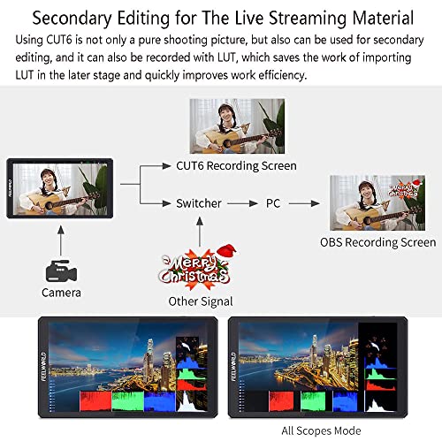 Image of FEELWORLD CUT6 Recording Monitor 6 inch with HDR 3D LUT Waveform 1920x1080 Pixels Touch Screen Monitor USB2.0 Recorder FHD IPS 4K HDMI