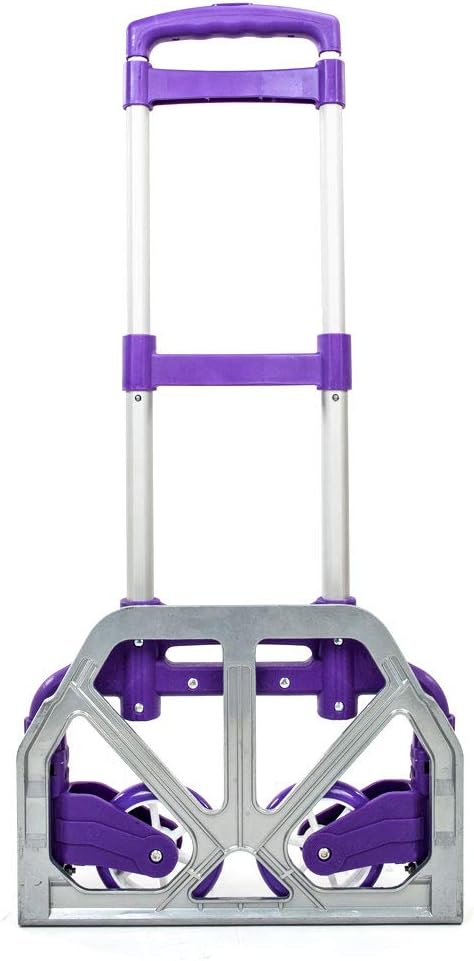 Portable Folding Hand Truck Aluminium Luggage Trolley Cart and Dolly 165 lbs Capacity with Bungee Cord, Telescoping Handle, PVC Wheels with Double Bearings for Travel Office Auto Moving (Purple)
