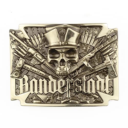 Solid german silver belt buckle Banderstadt, handmade artistic sculptural rebel skull solid buckle, ukrainian metal art cast