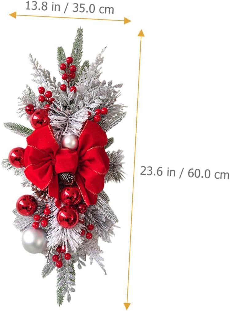 Christmas Stair Swag with Red Bowknot Non-Fading Artificial Teardrop Garland for Fireplace and Window Decor Nordic Style Xmas Decoration for Indoor Family Gatherings and