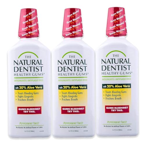 The Natural Dentist Healthy Gums Antigingivitis/Antiplaque Rinse, Adults 12 & Up, Gingivitis Mouthwash for Bleeding Gums, Safe for Chemo Patients, Aloe Vera, Alcohol-free, Three 16.9 fl oz bottles