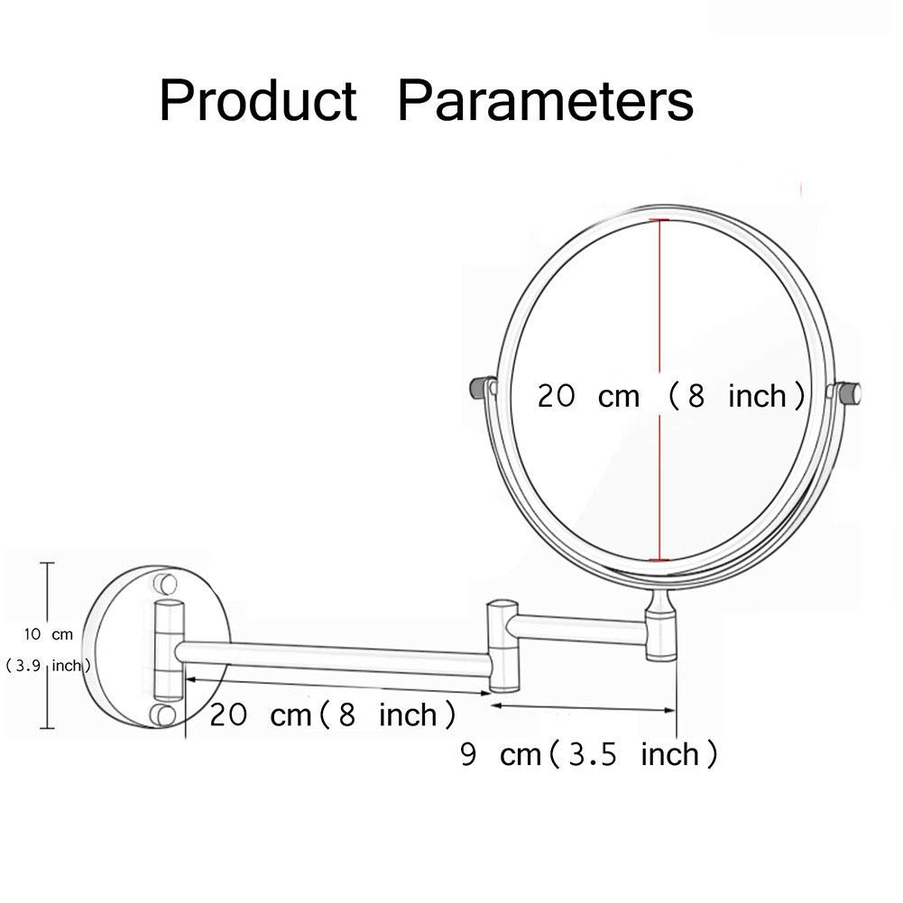 Specchio per Trucco da Parete da 8 Pollici con ingrandimento, Specchio da Bagno a Parete ingranditore, Girevole a 360 Gradi, Braccio Estensibile, roto