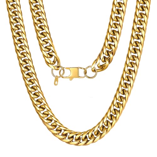 U7 Cuban Link Chain Necklace for Men, 12mm/9mm/6mm Miami Curb Chain, Stainless Steel/Black/18K Gold Plated, Hip Hop Jewelry, Heavy Duty Thick Chain Gi