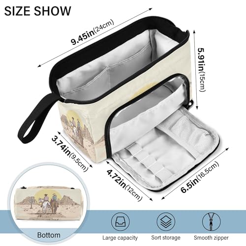 Image of Fisyme Western Desert Cowboy Pencil Case Large Capacity Pencil Pouch Pen Bags Box Big Makeup Pencil Case Organizer