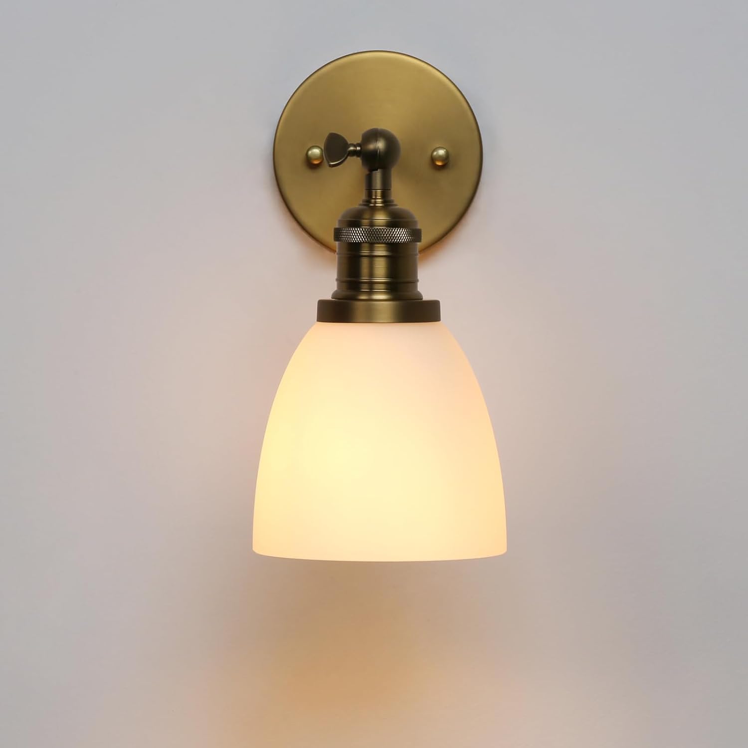 Pathson Vintage Milk White Wall Sconce Hardwired Glass Sconce Lighting, Brass Bathroom Wall Light Fixture for Vanity Mirror Living Room Bedroom Modern Hallway Lamp