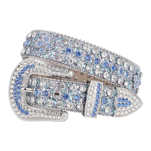 TINIDI Four Leaves Rhinestone Belts for Men Women Western Punk Rock Diamond Studded Bling Leather Belt for Jeans Pants