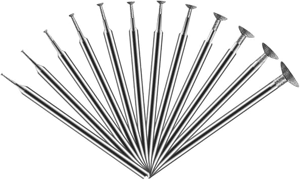 Hanboost 12Pcs Diamond Grinding Burr Kit, 2.35mm Shank S2 Rotary Tool Accessories with 0.5-10mm Inverted Trapezoidal Bits for Carving, Engraving, Grinding, Stone, Rocks, Jewelry, Glass, Ceramics