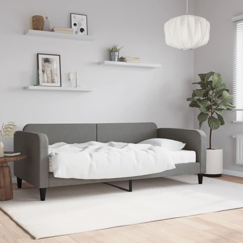 Rozkładana 2w1 z piankowym materacem do salonu i sypialni 90x190 cm szary | Sofa z materacem ciemnoszara 90x190 cm rozkładana kanapa z funkcją spania tkanina poliestrowa do salonu i sypialni
