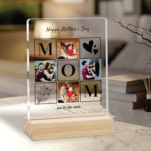 Image of Giftplease Customized Photo Frame With Wooden Stand | Personalised Printed Photo & Text Frame | Gift For Mom | Birthday | Mother's Day | (Transparent, 6x8 Inches, Tabletop) m 03