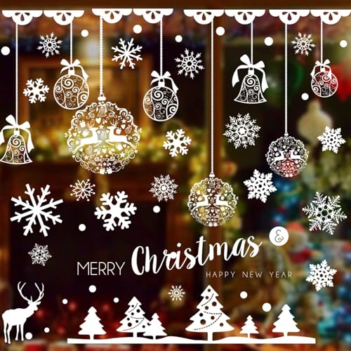 OCATO 275 Pcs Christmas Window Clings Static Snowflakes Window Clings Decals Stickers Christmas Window Decorations Indoor Merry Christmas Winter Wonderland Decorations Ornaments Party Supplies
