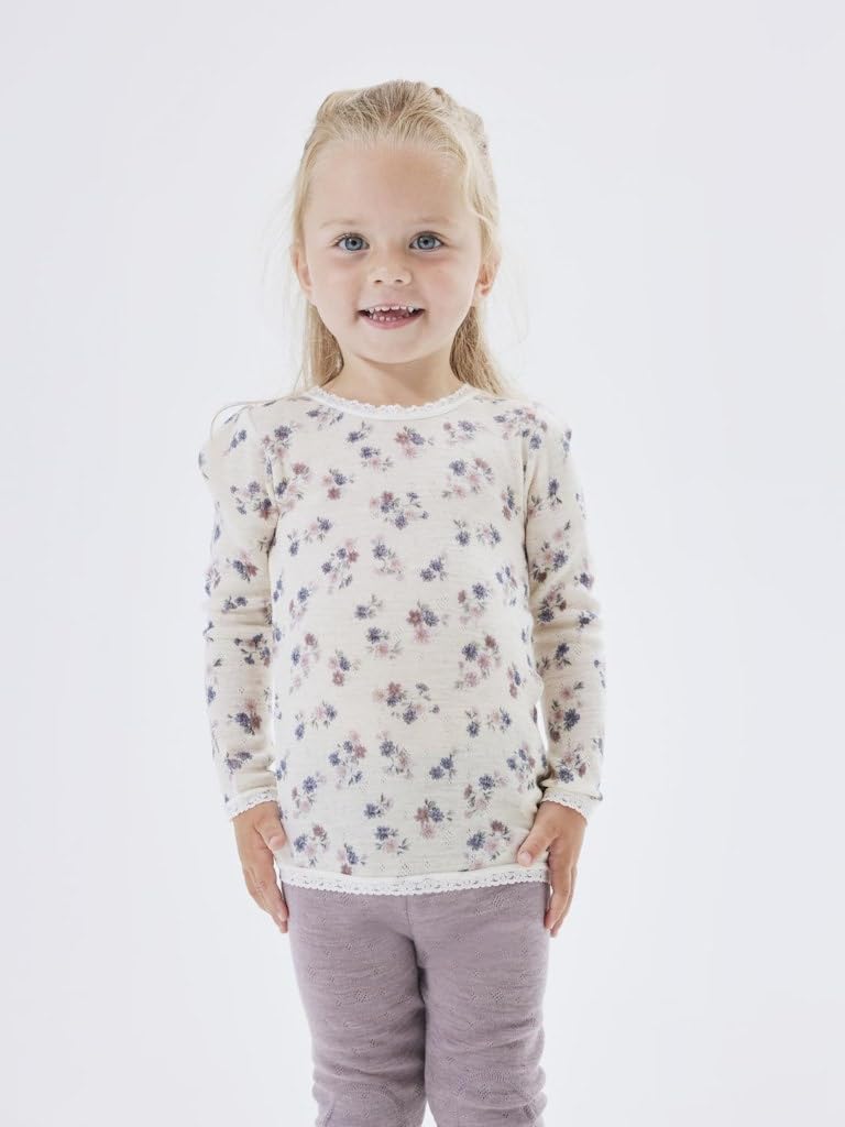 NAME IT Dziewczęca Nmfwang Wool Needle Ls Top Noos koszulka z długim rękawem, biały, 110 cm
