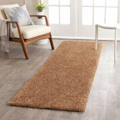 ARSLA RUGS Gold 2x5 Feet Shaggy Rug for Living Room Soft Fluffy 2 Inch Thick Plush Carpet with Anti-Skid Backing, Rectangular Modern Fur Floor Mat for Bedroom, Nursery and Indoor Home Use