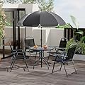 Patio Dining Set for 4 With Umbrella, Outdoor Furniture Set With 4 Folding Dining Chairs, Outdoor Table Umbrella Set With Tempered Glass Top Dinings Table
