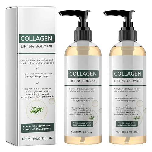 Elycura Collagen Lifting Body Oil for Skin Hydrating Moisturizing Body Oil for Firmer Smoother Looking Skin Helps Soften Crepey Skin Lightweight Non Greasy After Shower Body Care 3.38 Fl Oz (2pcs)