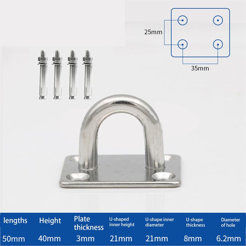 Aoktorkit 2 Pcs M8 Square Pad Eye Plate Stainless Steel Eye Plate Hardware Staple Ring Hook with Screws - Image 2