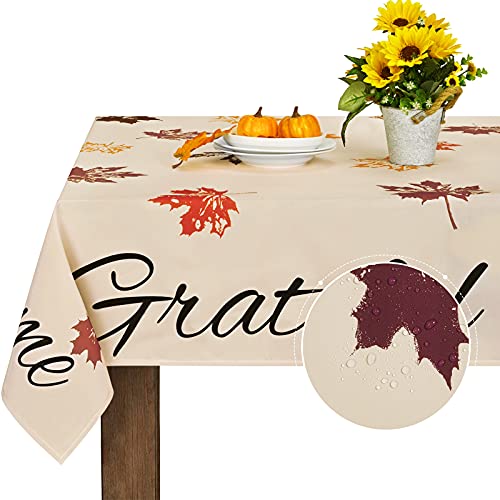 Thanksgiving Tablecloth, Autumn Maple Leaf Table Cloth, Fall Leaves Tablecloths, Waterproof Tablecover Square For Dinner Party Banquet Decoration, Khaki, 55 X 55 Inch #TOP10