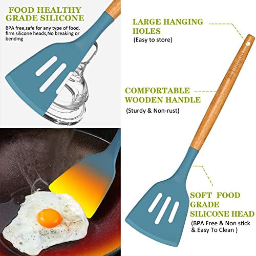 Kitchen Utensil Set Silicone Cooking Utensils -Fungun 35 Pcs Kitchen Utensils Tools Wooden Handle Spoons Spatulas Set Cookware Turner Tongs Whisk Kitchen Gadgets With Holder (Bpa Free, Non Toxic) #TOP6