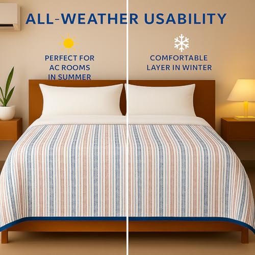 Image of Danip 100% Cotton Reversible AC Dohar Blanket, Throw - Printed Soft, Skin-friendly, Lightweight & Ideal for All-weather - 3 Layered Single Bed Dohar for AC Rooms (56 x 88 Inches) - Stripes & Polka Dot