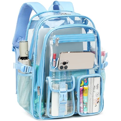 abshoo Large Clear Backpack For Girls Women Clear School Bookbag Heavy Duty Transparent Backpacks for Girl (Sky Blue)