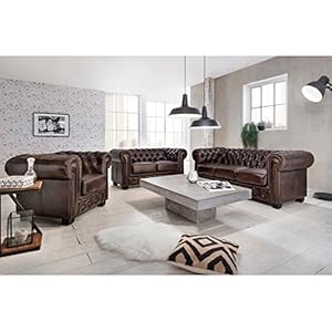 Woodkings® Chesterfield Sofa Set 1+2+3 Vintage Echtleder Couchset Bürosofas Polstermöbel Set antik Designsofa Set Federkern Unikat Herrenzimmer englisches Leder Stilsofa Clubsofa (antik braun)