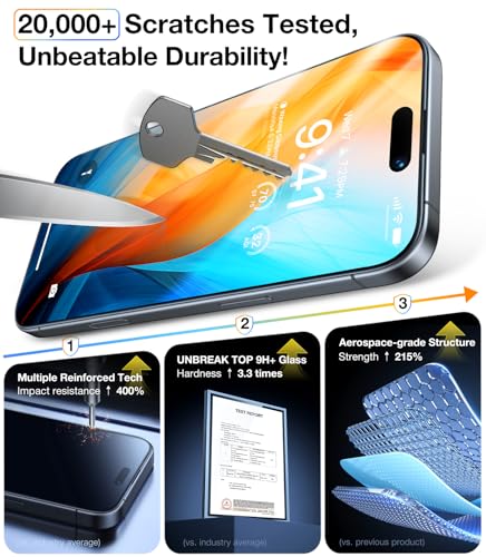 Image of UltraGlass TOP 9H+ Glass for iPhone 13 Screen Protector Glass [Military Grade Shatterproof & Longest Durable] Full Screen Protector 13 Tempered Glass, Anti-fingerprint [2025 New] 2 Packs