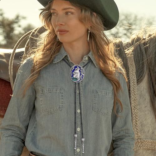 Image of HUABOLA CALYN Native American Bolo tie Rodeo Cowboy Leather Necktie Western Bolo ties for Men Women Necktie for Concert Fans