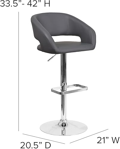 Miniatura 43 de Flash Furniture Erik Taburete de bar contemporáneo de altura ajustable con reposapiés y respaldo medio redondeado, taburete tapizado de altura de