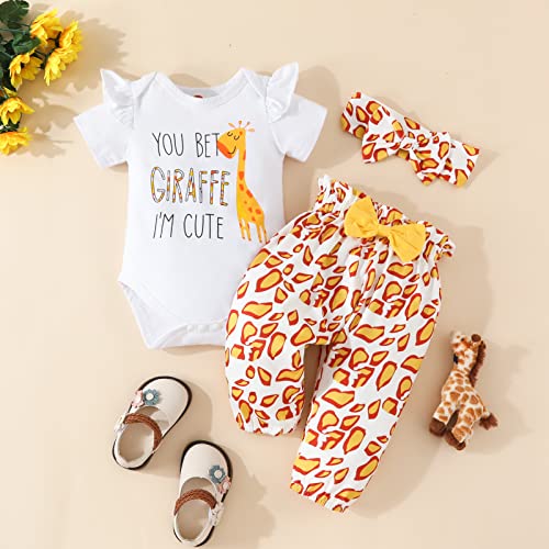 Newborn Baby Girl Clothes Ruffles Short Sleeve Romper Animal Print Pants Summer Infant Outfit Baby Girls' Clothing #TOP1