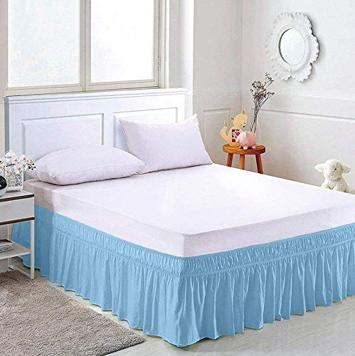 Light Blue Bed Skirt Wrap Around 600Microfiber with Easy Fit with 21'' Inch Tailored Drop - Shrinkage and Fade Resistant with Microfiber 21'' Bed Skirt-picture-26