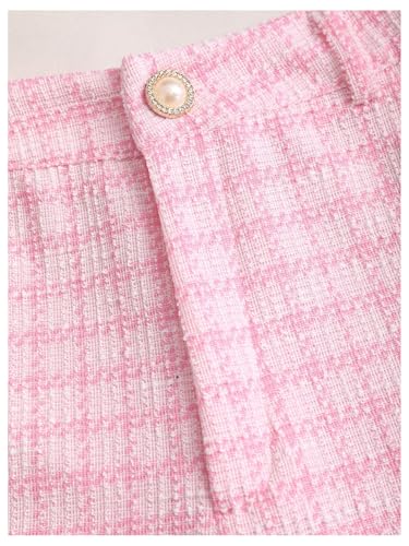 MakeMeChic Women's 2 Piece Work Outfits Plaid V Neck Button Down Vest Crop Tops and Wide Leg Pants Set4