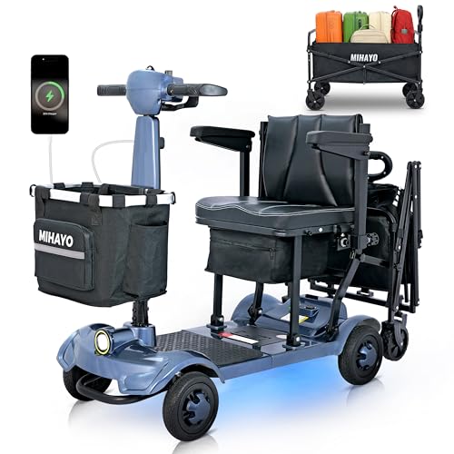 MIHAYO Lightweight 4-Wheel Mobility Scooter for Seniors and Adults Airline Approved 24 Miles Range Electric Scooter with 280 lbs Capacity 350W Motor and 112L Storage Wagon Slate Blue