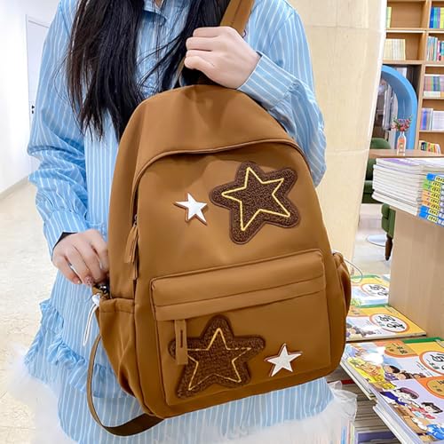 Cute Y2K Backpack Start School Backpack for Girls Boys Kawaii Preppy School Bag Statement Aesthetic College Bookbag (Brown)4