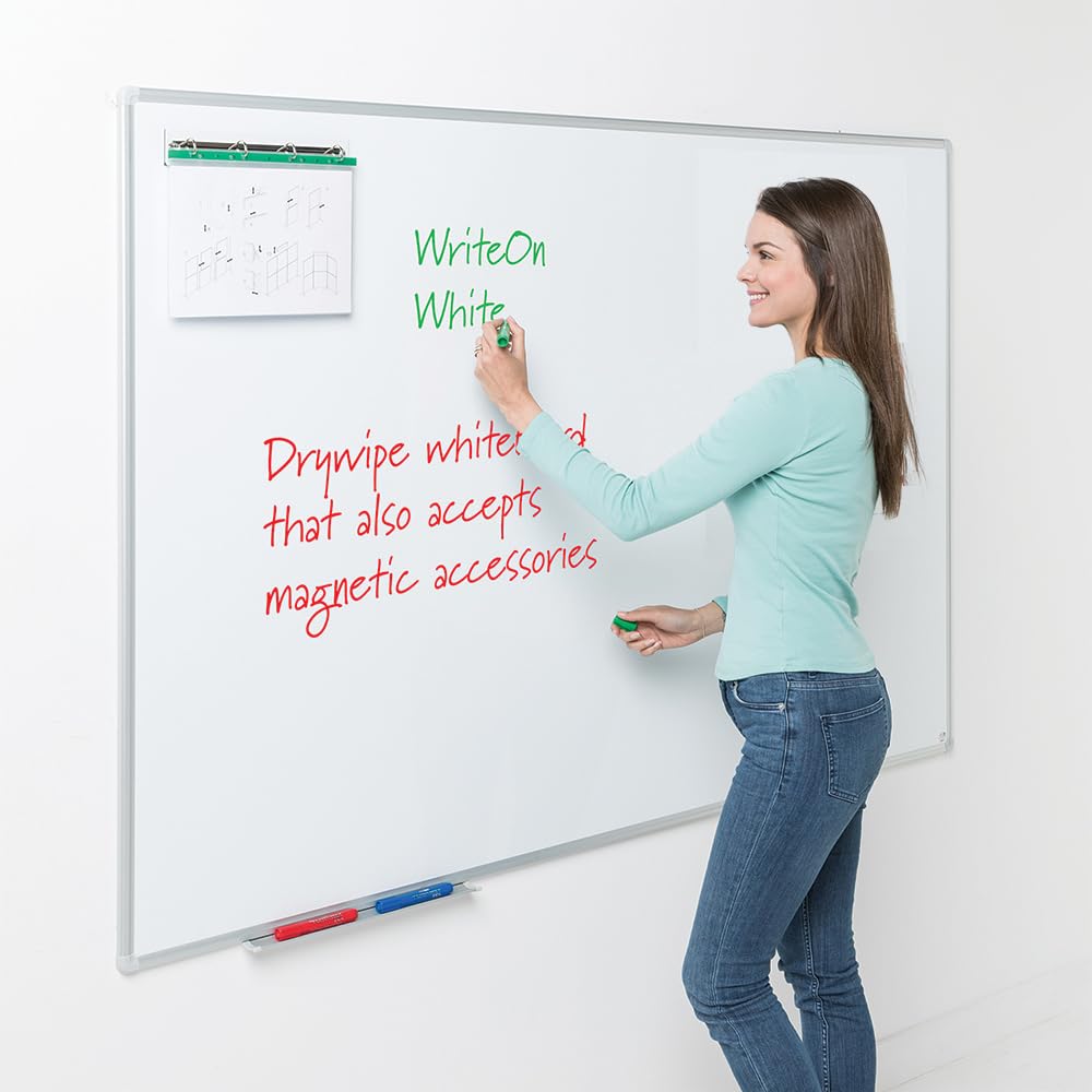Wonderwall Large Magnetic Whiteboard, 120 x 150 cm, Smooth Dry-Wipe Writing Surface, Wall-Mounted Aluminium Frame, Clip-on Pen Tray- Ideal for Office Training, School, Presentation
