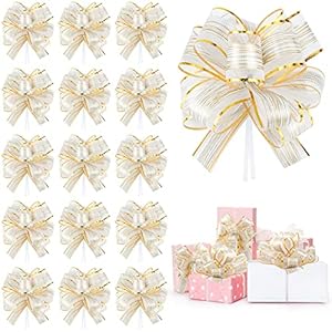 AMCAMI 20 Pieces Christmas Pull Bows for Gift Wrapping Big White Bows for Christmas tree for Gift Baskets Wine Bottles Floral Decoration Ribbon and Bows for Wedding Birthdays Car Decoration