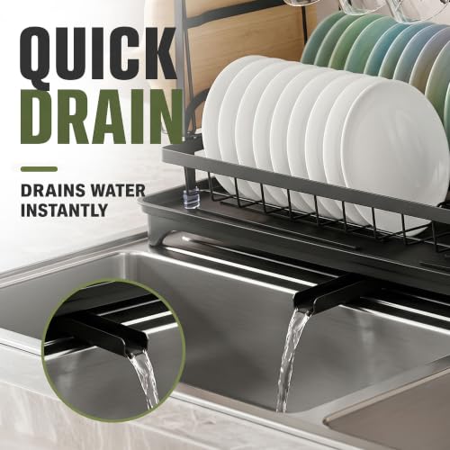Image of Story@Home Dish Drying Rack - 2 Tier Space-Saving Dish Rack | Multifunctional Dish Drainer for Kitchen Counter with Drainboard, Utensil, Cup Holder | Kitchen Accessories Items for Home - Carbon Steel