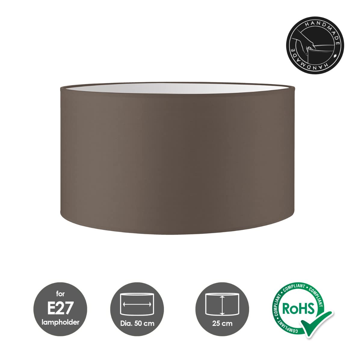 Home Sweet Home Abat-jour en tissu - D.50 x H.25 cm - Taupe - E27 - pour lampadaire & suspension