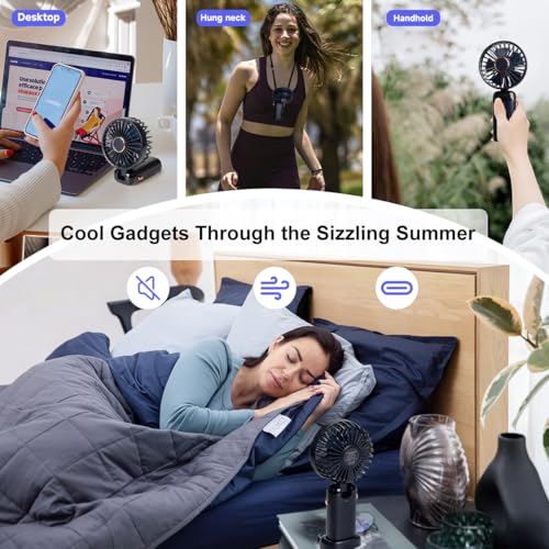 Image of Portable Handheld Fan, 12 hours, Upgrade 3200mAh Portable Fan with LED Display, 90 Foldable, 5 Speed Wind,Hand Held /Neck /Desk 3 in 1 Personal Small Fans, Makeup Fans for Women (Dark Blue)