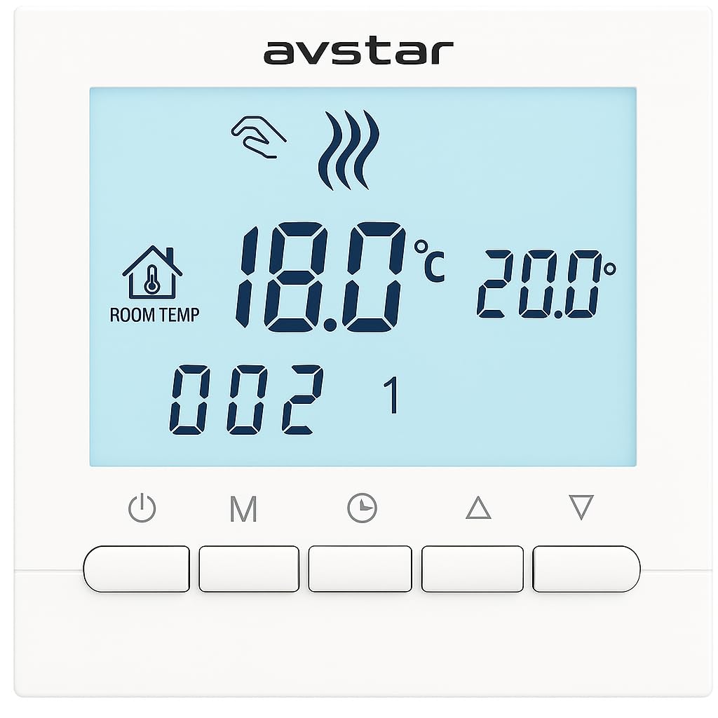 AVStar - Termostato Inteligente Digital programable para calefacción de calderas de Gas - Pantalla LCD para Facilidad de Control y programación (Blanco)