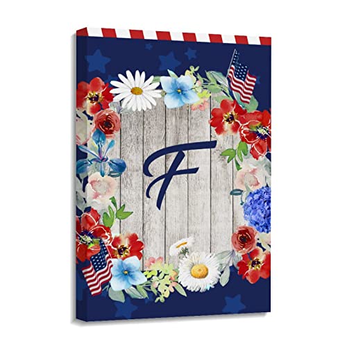 Tableau drapeau américain et lettre F pour salon style maison de ferme