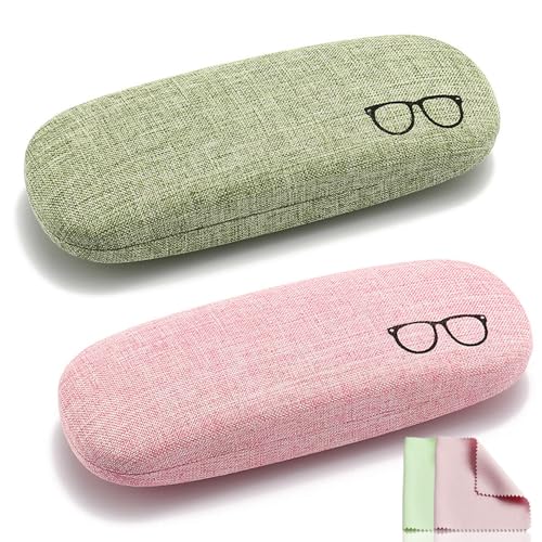Guoxintech 2pcs Hard Shell Eyeglasses Case, Glasses Case For Women, Glasses Cases For Men, Spectacles Case, Sunglasses Case, Hard Glasses Case, Glass Case,for Glasses Storage(Pink and Green)