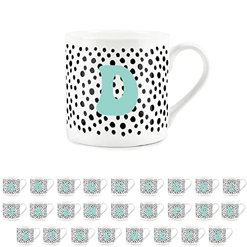 Purely Home Letter Initial Personalised Mugs - Spotty Alphabet Bone China Coffee/Tea Cups (D)